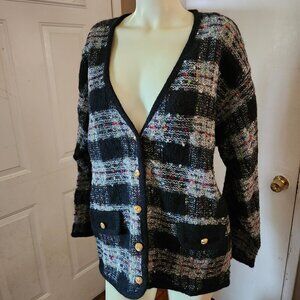 Arlando Merino Wool Blend Cardigan Black and White Button Up Size Medium